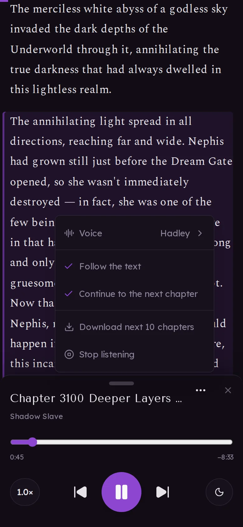 The player's menu, with Voice at the top