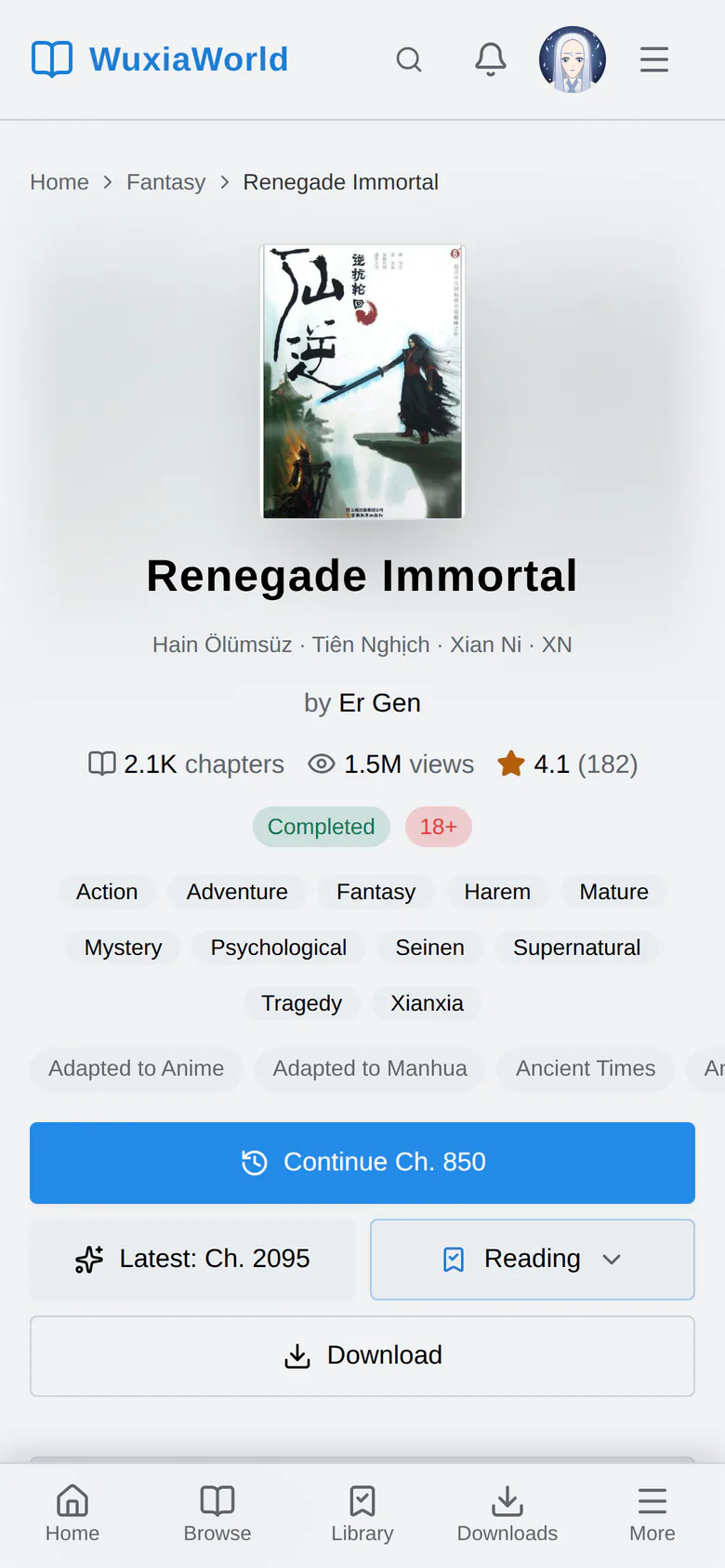 A novel page in the Classic Light theme